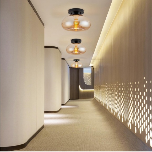 Mid-Century Modern Amber Flush Mount Ceiling Light - Picture 2 of 11